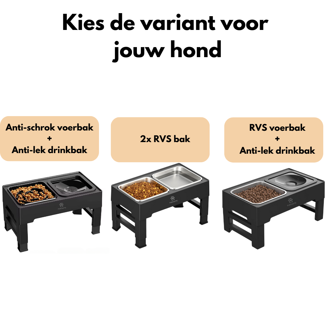 Verhoogde Voerbak en Drinkbak Hond - 2x RVS bak