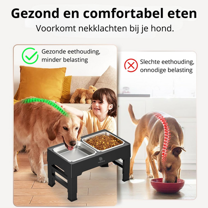 Verhoogde Voerbak en Drinkbak Hond - 2x RVS bak