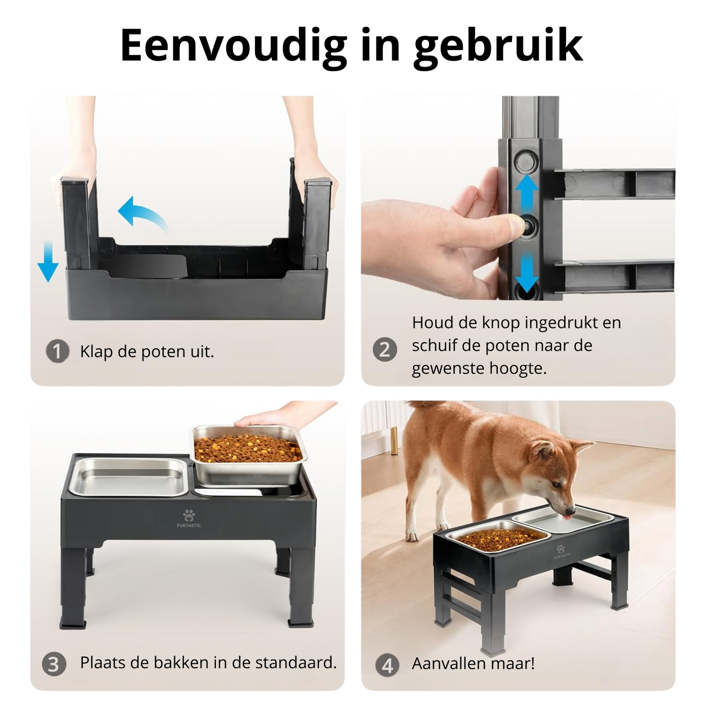 Verhoogde Voerbak en Drinkbak Hond - 2x RVS bak