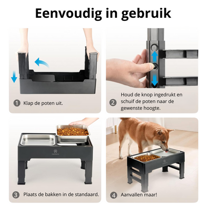 Verhoogde Voerbak en Drinkbak Hond - 2x RVS bak