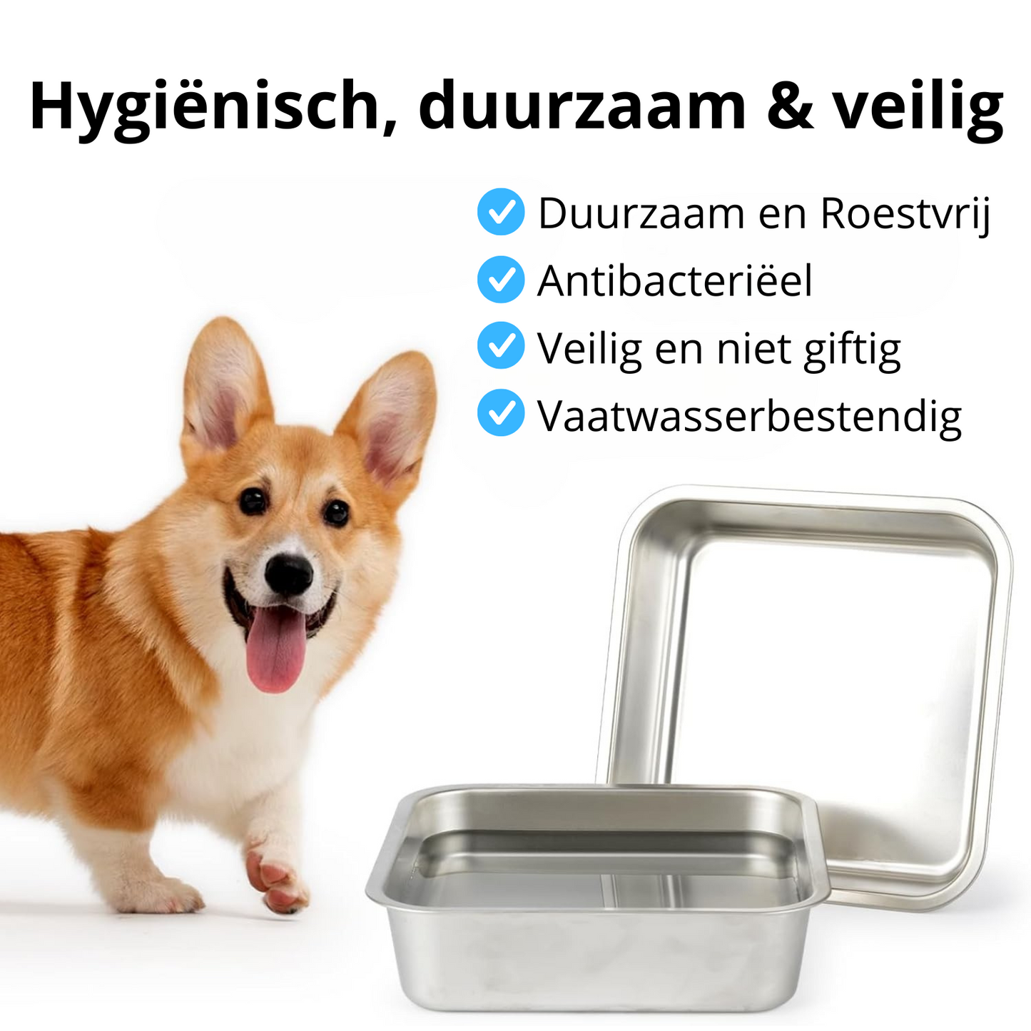 Verhoogde Voerbak en Drinkbak Hond - 2x RVS bak