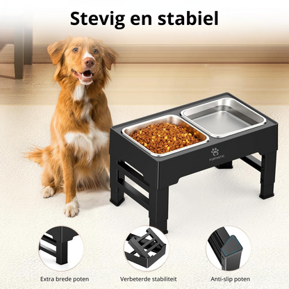Verhoogde Voerbak en Drinkbak Hond - 2x RVS bak