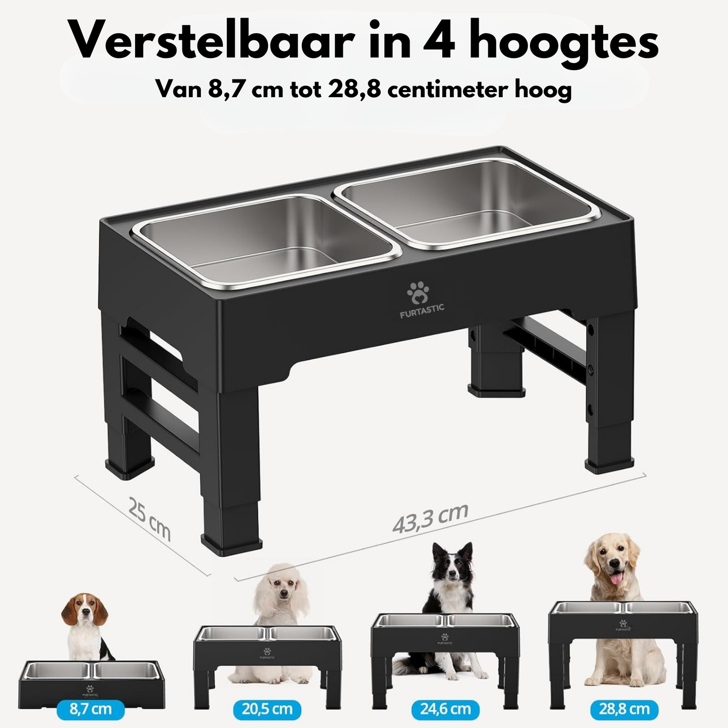 Verhoogde Voerbak en Drinkbak Hond - 2x RVS bak