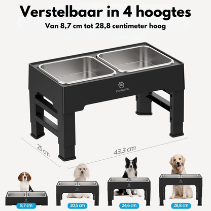 Verhoogde Voerbak en Drinkbak Hond - 2x RVS bak